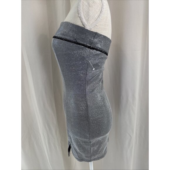 Silver Sparkly Tube Mini Dress With Side Slit - Picture 2 of 8